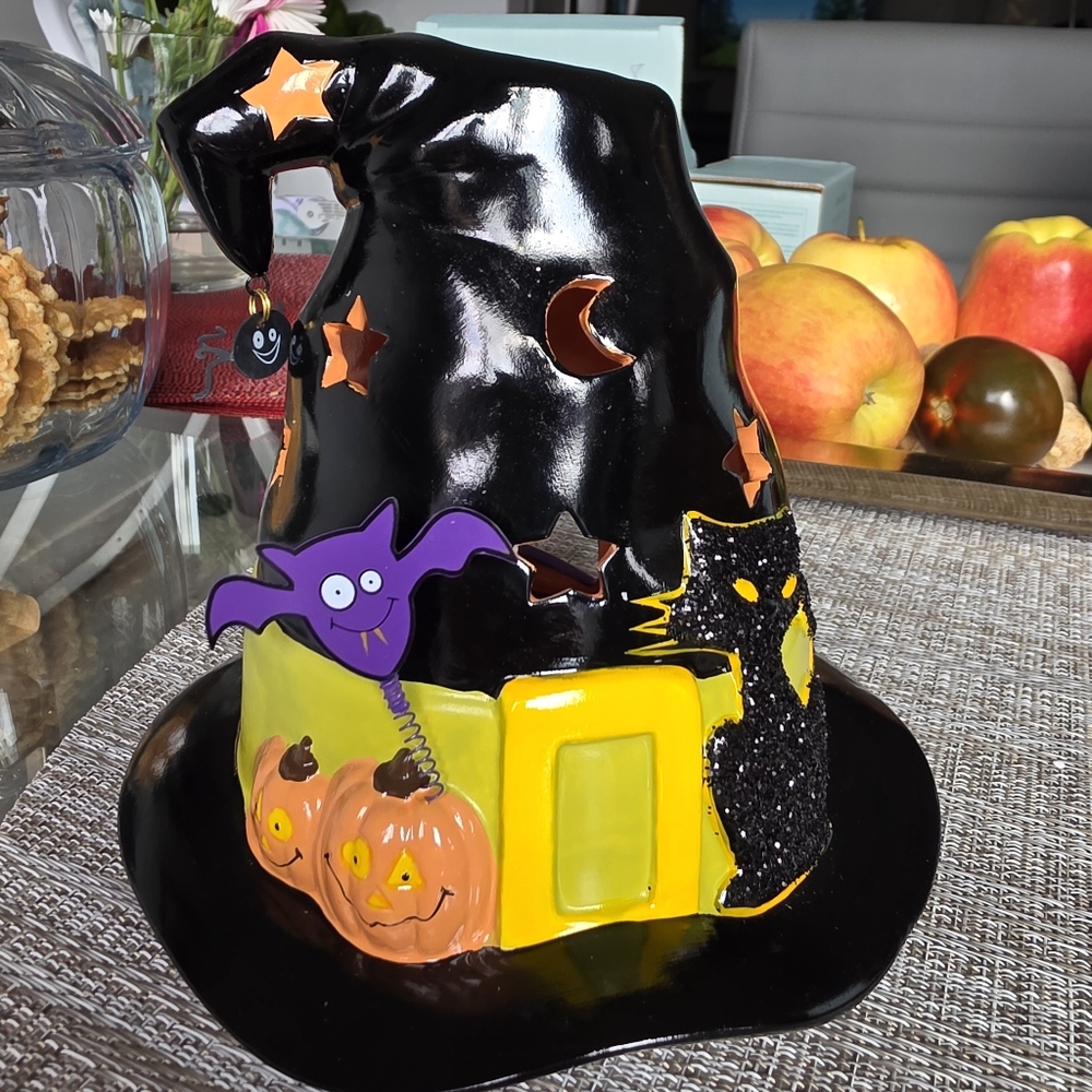 PartyLite Black and Purple Halloween Witch Hat Decor